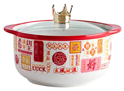 Bol à soupe de nouilles instantanées, bol à riz. Bol à nouilles instantanées en céramique de 30 oz avec couvercle, bol à soupe en porcelaine avec poignées, bol à ramen, bol chinois rouge, bol à micro-