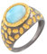 Natürlicher Larimar 925 Sterling Silber Lünettenfassung Statement handgefertigter Damenring mit schwarz rhodinierter vergoldeter Größe 63 (20.1)