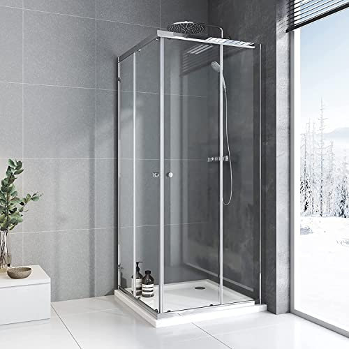 Duschkabine 80x100 cm Schiebetüre, Duschkabine Schiebetür Eckeinstieg mit Schiebetüren 6mm ESG Sicherheitsglas Duschschiebetür Duschabtrennung Duschwand Höhe: 185cm