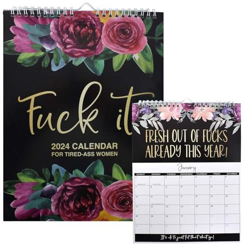 Fucks It 2024 Planner, 2024 Kalender 2024 Tired-Ass Women, 2024 Wand Hängender Kalender, Sweary Kalenderplaner, Lustiger Wochenplaner Mit Schwörenden Affirmationen Und Knallharten Zitaten