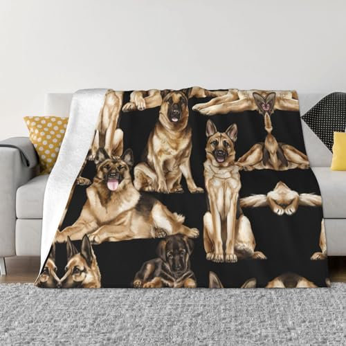 HAHAFU Personalisierbare Decke mit deutschem Schäferhund, bedruckt, warm, weich, bequem, Flanell-Überwurfdecke für Bett, Sofa