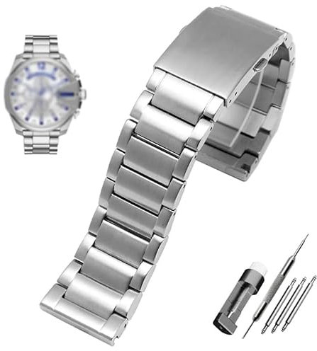 DJDLFA Uhrenarmband Edelstahl Gold Farbe 22mm 24mm 26mm 28mm Massivmetall Armband für Männer Diesel DZ7333 DZ4344 Uhrenarmband, 28mm, Achat