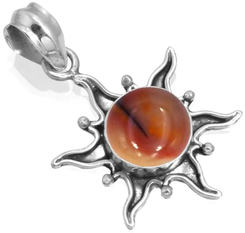 Jeweloporium Echter 925 Sterling Silber Handgefertigter Schmuck Runder Amethyst, Granat, Onyx, Perle Natürlicher Edelstein Boho Anhänger Halskette für Frauen