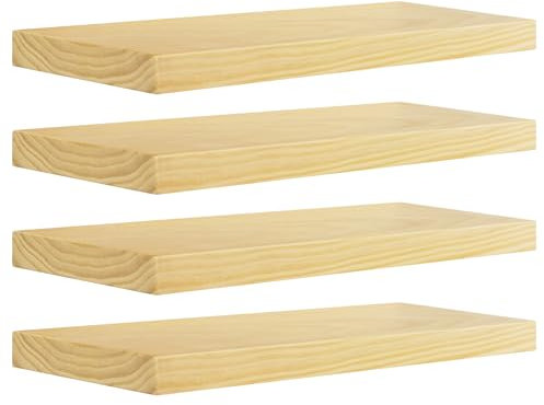 eSituro Étagères Murales Suspendue, Lot de 4, Pin Massif, Étagères Flottantes pour Salon, Cuisine, Tablette Murale en Bois, Décoration pour Chambre à Coucher, Moderne, Fixation Invisible, 60cm