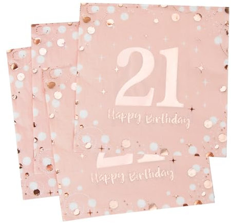 Servietten 21. geburtstag, 30 Stück Rosa Geburtstags Servietten, Happy Birthday 21 Servietten, 3-Lagig Milestone 21 Tischdekoration Papierservietten für Frauen Geburtstag Feiern Party Jubiläum