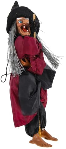 Decoración Colgante de Bruja Halloween PVC y Tela con Ojos Brillantes | Sensor Táctil y Control por Sonido, Grito Horrible, para Puerta y Hogar, Terror Infantil
