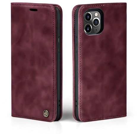 LBH Handyhülle für Apple iPhone 11 Pro Max in Weinrot mit Karten- und Geldfach Smartphone Hülle mit Standfunktion Flip Case Schutzhülle Magnetverschluss Vintage