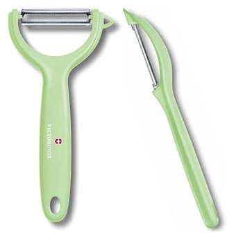 Victorinox - Pelador universal para frutas y verduras (2 unidades, extra afilado, hoja dentada/doble filo, mango ergonómico, edición limitada, color verde claro