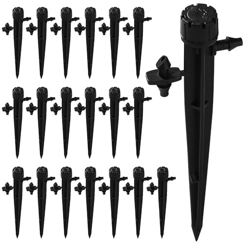 VooGenzek 20 Piezas Gotero de Riego, 360-Grado 8-Agujero Aspersores Ajustables, Cabezas para Goteo Goteros Estaca Microtubo Piqueta, para Tubo 4/7 mm, Negro (con Conectores)
