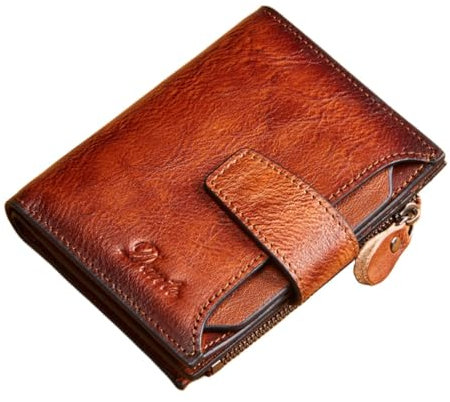 EMEBAY Portafoglio da uomo in vera pelle, portamonete da uomo con grande capacità, blocco RFID, tasca con cerniera, porta carte di credito, bronzo, 13 cm, Rétro