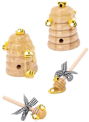 TOPBATHY Honeycomb Decoration 4Pcs Bee Hive Ornaments with Bee Stick for Festival Easter Halloween Party and Home Tiered Tray Decor