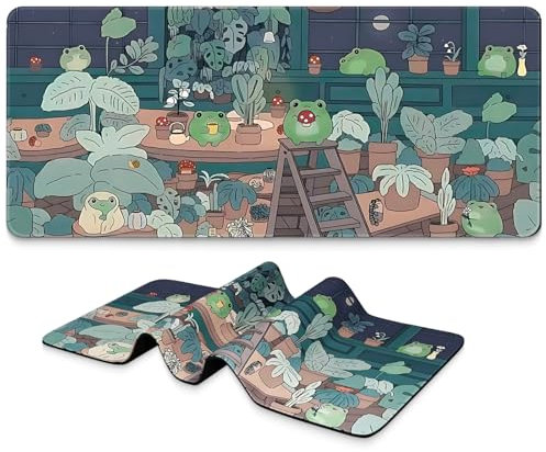 BLITZPAW Long Gaming Mouse Pad 31.5 x 11.8 inches, Extended Anime Mousepad, Large Desk Pad with Non-Slip Base, Full Keyboard Mat with Stitched Edges for Gaming and Office (Cute Frog)