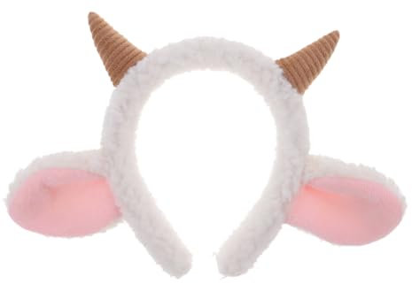WRITWAA Schaf-Haarbänder Niedliches Plüschohr Ziegenhorn Nutztier-Kopfbedeckung Cosplay-Stirnband Geburtstags-Ankleide-Partyzubehör Für Halloween-Festival-Mottoparty Khaki