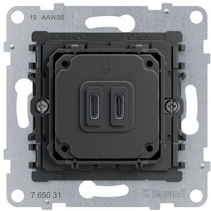 LEGRAND, SEANO Typ C+C USB Ladesteckdosen-Einsatz , zweifach mit Power Delivery System, ermöglicht die Stromversorgung von Multimedia-Endgeräten, 30 W, 765031