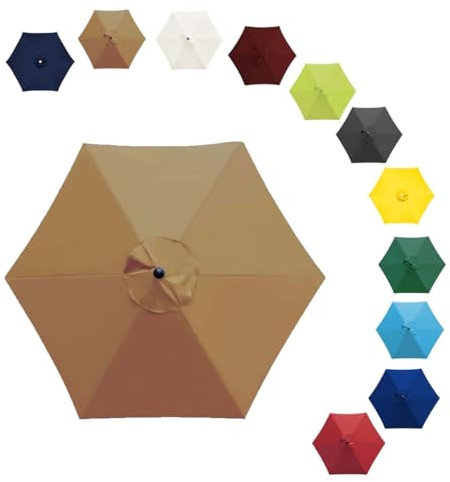 Auvent de Remplacement pour Parasol de Terrasse de 200cm 230cm 270cm 300cm Toile Parasol 6 Baleines 8 Baleines Housse de Rechange pour Jardin Plage Marché ( Color : Khaki , Size : 6Ribs-270cm/9FT )