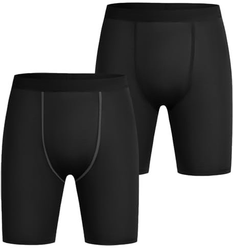 AUYAO Herren Kompressionsshorts, 2er Pack Schnelltrocknendes Base Layer Tights Sport Unterhosen Trainingsshorts für Enge Trockene und Atmungsaktive Radlerhose, Sportshorts Laufhose Sommer Kurze(M)