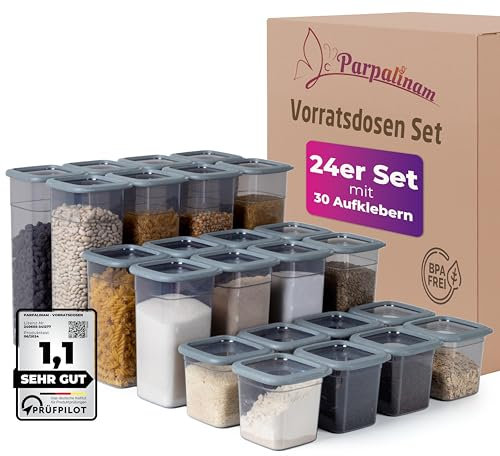 Parpalinam Juego de 24 recipientes de almacenamiento con tapa, herméticos, organizadores de cocina, sin BPA, almacenamiento de cocina y organización para cereales, harina