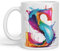 Vixar Letter S Mug, Alphabet Letter S Monogram Watercolour Ceramic Coloured Mug Cup for Tea Coffee Hot Brew 330ml 11Oz Gift (White)