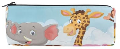 Großes rundes Federmäppchen, Make-up-Tasche, Reißverschluss, Stifteetui für den täglichen Gebrauch, Schule, Uni, Arbeit und Büro, Wildtiere, Zebra, Affe, Elefant, Giraffe, Affe, Tiger, Löwe, #01,