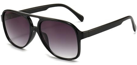 QVKUUT Square Polarisierte Sonnenbrille Damen Herren 70er Jahre Vintage Trendy Brille Klassisch mit Double Brücke(Schwarz/Hellgrau)
