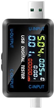 Voltage Current Test Meter USB Type C Tester Real Time Testing Chargers Cables Power Banks Laptops Convenient with IPS LCD Display (6527-Q)