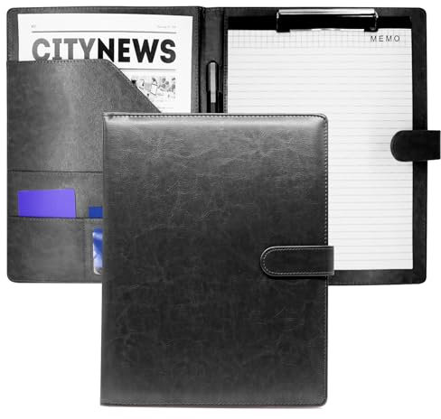 NVGFTG Cartella Portadocumenti A4 Pu Pelle Portablocco A4 con Pinza Cartellina Portadocumenti Cartelline Portablocchi Porta Documenti A4 (Nero)