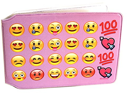 (80+ Designs) Bus Pass Wallet Credit Travel Rail Ticket Card Holder for Oyster Zip Business ID Card - Bifold - Party Bag Gift School Leaver (Pink Smiley)