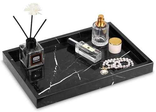 Vassoio da bagno in marmo, vassoio da bagno in marmo nero di lusso naturale Marquina Vanity per casa, cucina, bagno, tavolo, vassoio, vassoio decorativo da bancone per controsoffitto per chiave,