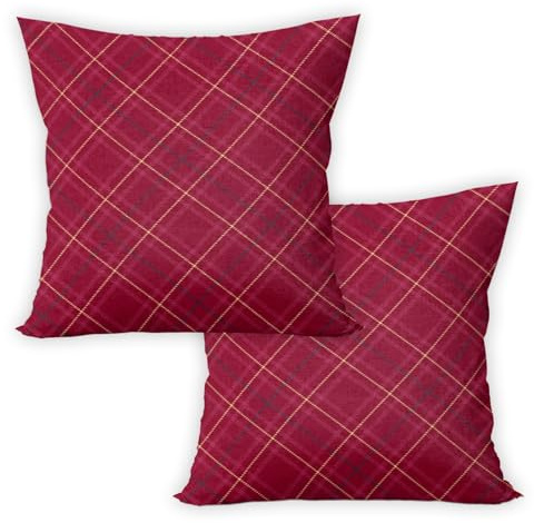ggaimwf Tartan Kissenbezügen 40x40cm Rot Ästhetische Kissen Pastell Gemustert Kariert Plaid Samt Kissenhülle dekorativ Sofakissen Landhausstil 2er-Set