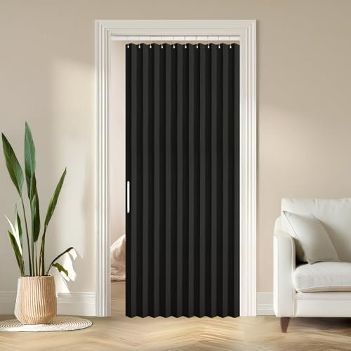 RINHARTEX Magnetischer Türvorhang im Akkordeon-Stil, verdunkelnd, für Schrank, Falttür, Akkordeon-Tür, Raumteiler, Schlafzimmer, Badezimmer, Wohnzimmer (106,7 x 198,1 cm, schwarz)