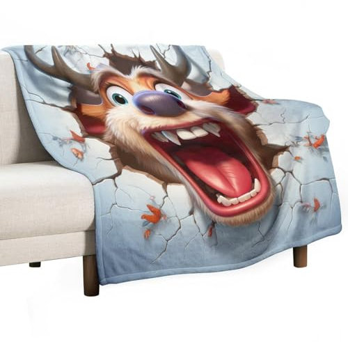 Kuscheldecke Flauschig Decke Rentier-Muster Wohndecke Warm Winter Weich, Sofadecke, Decke Tiermotiv 3D Couch Blanket, Kinder, Wohn- & Kuscheldecken 130x180cm