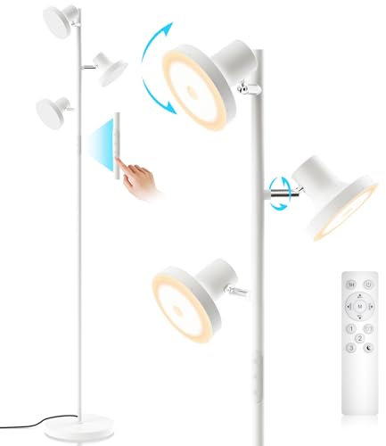 SIBRILLE Stehlampe Wohnzimmer 36W 2500LM Stehlampe LED Dimmbar, Fernbedienung&Touch-Steuerung, 2700K-6500K 3-Licht Leselampe Stehleuchte Moderne Deckenfluter LED Dimmbar für Wohnzimmer Büro, Weiß