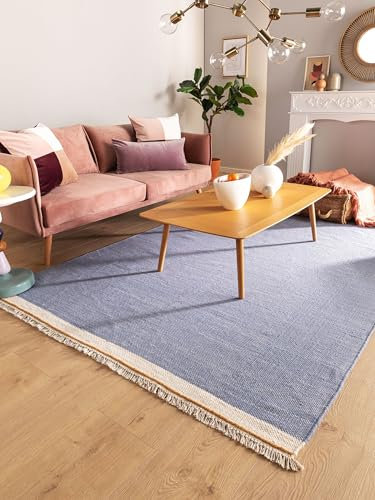 benuta Pop Wollteppich Karla - Blau 160x230 cm - Baumwolle,Wolle - Rechteckig & im Style: Uni, Hygge & Cozy, Minimalistisch - Pflegeleicht für Wohnzimmer Schlafzimmer