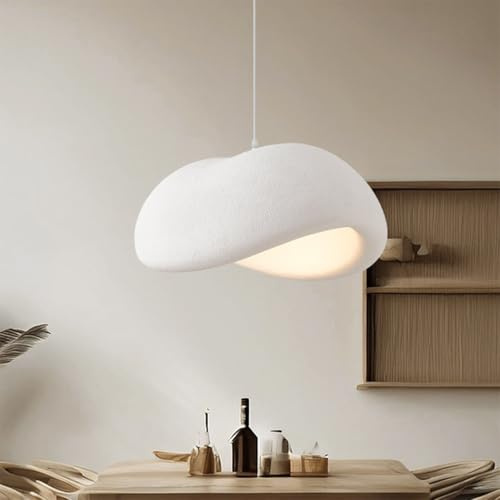 HEYUN Wabi-Sabi Hängeleuchte Pendellampe E27 Moderner Japanischer Stil Höhenverstellbar Für Esstisch Esszimmer Wohnzimmer Schlafzimmer Küche Café Flur Weiß Vogelnest Design Kreativ Kronleuchter(40CM)