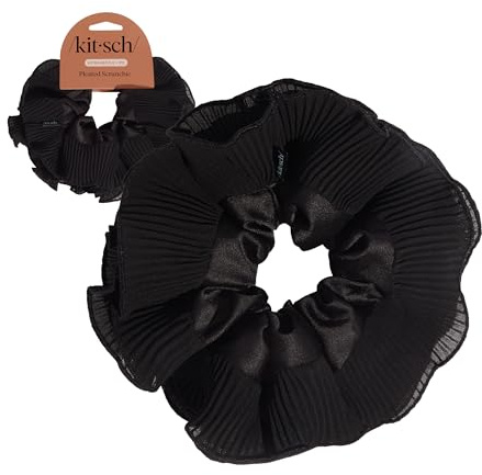 Kitsch Pleated Scrunchie for Women - 1pc | No Crease Hair Ties No Damage, Stylish and Comfortable Fabric Ponytail Holders for Everyday Hairstyles & Spooky Season Looks