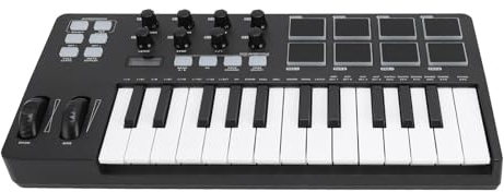 Fabater 25 Taste USB MIDI-Tastatur-Controller mit Kompatibilität für Verschiedene DAWs, Kompakte MIDI-Tastatur für die, Leistung mit Freunden-Black-ABs