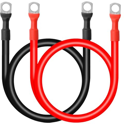 Ollanoos 2 pezzi Cavo batteria 35 mm² 2AWG 100 cm, Cavo batteria 12 V con morsetti ad anello M8, adatto per auto, moto, applicazioni solari marine