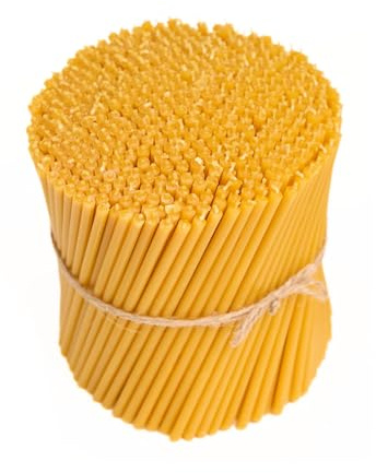 50 Bougies Fines en Cire d’Abeille Naturelle 16 cm x Ø 5 mm – 40 Min de Combustion Propre Sans Fumée – Pour Prière Autel Dévotion Chapelet et Méditation – Mèche en Coton – CanBee