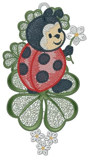 Fensterbild Fensterdeko Fensteranhänger Motiv Marienkäfer aus Spitze Stickerei Plauen Frühling Sommer mit Saugnapf Handwäsche