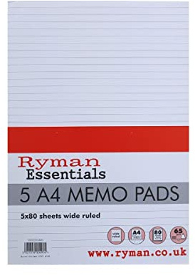 Ryman Memo Pad A4 Ruled Top Bound 160 Pages 80 Sheets Pack of 5