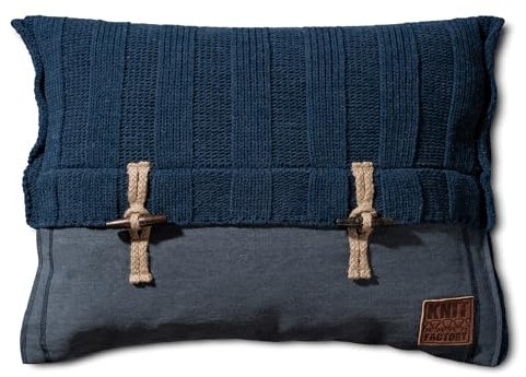 Knit Factory Dekokissen Strickkissen Rippe / 60 x 40 cm/Jeans (mit Füllung)