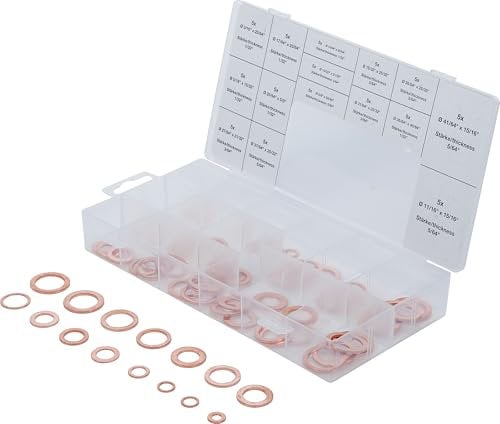 BGS 8144 | Assortiment de joints d’étanchéité | cuivre | en pouces | pour bouchons de vidange | 75 pièces