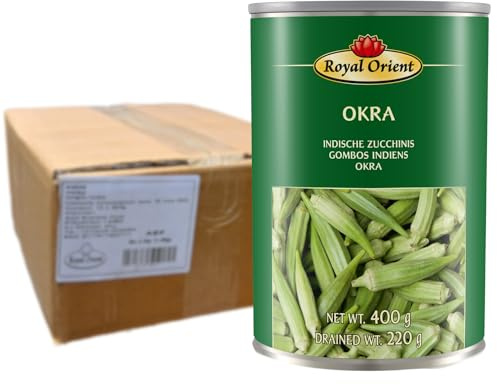 Royal Orient Okra in Salzwasser 12x 400g Multipack | Hochwertige Konservenware, langlebig haltbar, einfach zu öffnen und zuzubereiten
