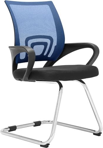 CLP Freischwinger Eureka I Polsterstuhl mit Stoffbezug I Rückenlehne mit Netzbezug I Esszimmerstuhl mit Metallgestell, Farbe:blau