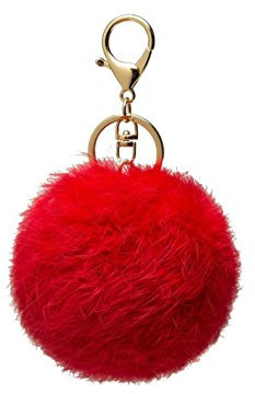 NOVAGO Pompon Bijou de Sac en Vrai Poils de Lapin, Toucher Doux Garanti (Rouge)