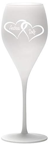 Champagnerglas, Sektglas weiß edel, nobel, mit persönlicher Gravur, hochwertige Qualität, spülmaschinenfest