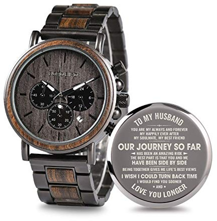 2win Engraved Wooden Watch for Boyfriend My MAN Fiancé Husband Customized Personalized Wood Watches for Men Birthday Anniversary Personalized Watch (A-for-Husband)