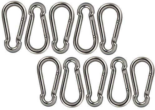PROTECH 10 Stück Karabinerhaken 40mm Edelstahl (4x40) rostfreier A4 Karabiner Feuerwehrkarabiner Haken Schlüsselanhänger
