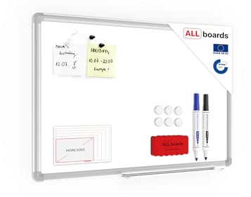 Allboards, magnetisches Whiteboard mit Expo-Alurahmen, trocken abwischbar und beschreibbar, wandmontierbar, 60 x 40 cm.
