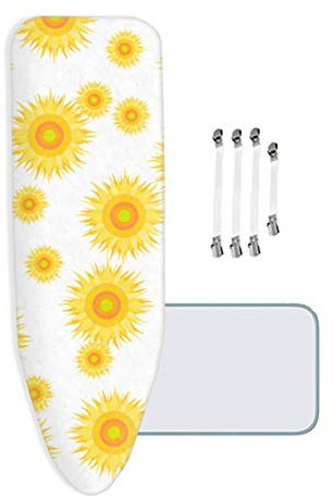 MKMKM Extra großer Bügelbrettbezug, 150x60 cm, 5 mm Dickes Polster, gelbe Blume, mit 4 Clips